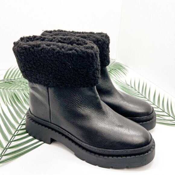 Marc Fisher Vina Black Leather Faux Fur Lined Winter & Snow Boots Size 8M NWOB - Picture 1 of 10